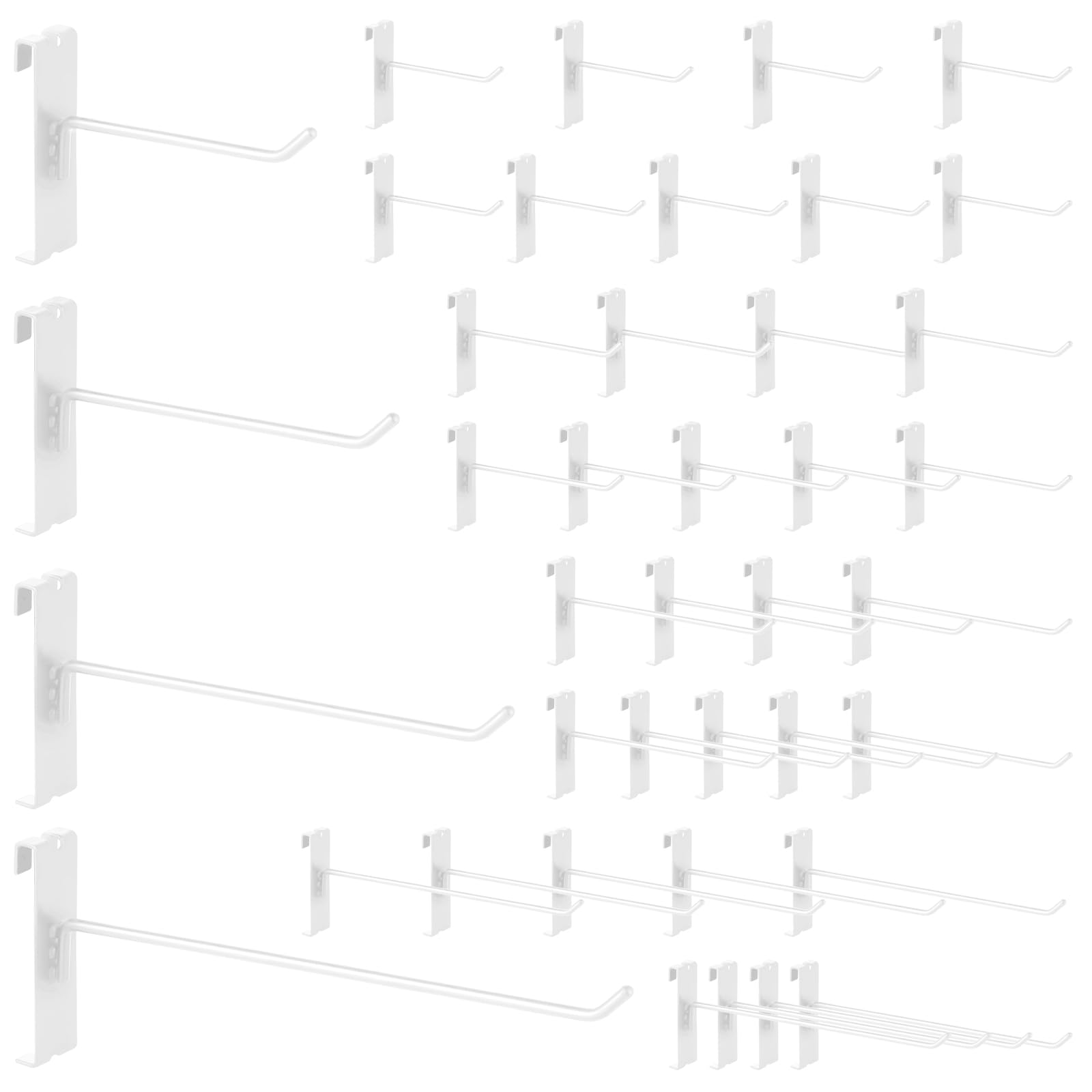 Yauhar 40Pcs 4" 6" 8" 10" Gridwall Display Hooks Assortment Set, White Metal Grid Wall Panel Hanging Display Hook for Garage Shop Retail Storage, Wire Diameter 5mm// 0.2”