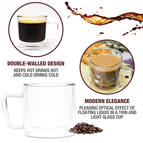 Eparé Retro Coffee Mugs - Clear Glass Double Wall Cup Set - Insulated Glassware - Large Coffee Espresso Latte Glasses - Thumbnail 2