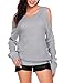 Women Long Sleeve Ribbed Knit Cut Out Top Cold Open Shoulder Sweater Blouse