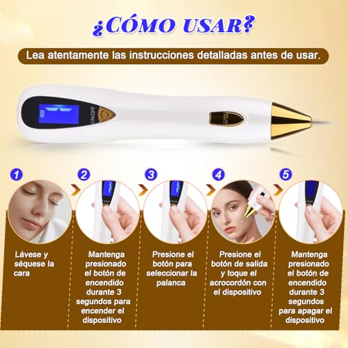 Plasma Pen Dispositivo de Belleza Para La Eliminación de Imperfecciones Comunes de la Piel con pantalla LED. 10 niveles de intensidad de Intend Ajustables. 1 Gruesa y 10 s Finas san valentín regalos