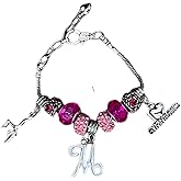 Personalized Gymnastics Charm Bracelet – Custom Pink Gymnast Jewelry, Initial Bangle, Gift for Gymnasts