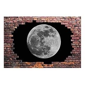 Wall26 - Large Wall Mural - Super Moon Viewed Through a Broken Brick Wall | 3D Visual Effect Self-Adhesive Vinyl Wallpaper/Removable Modern Decorating Wall Art - 66" x 96"