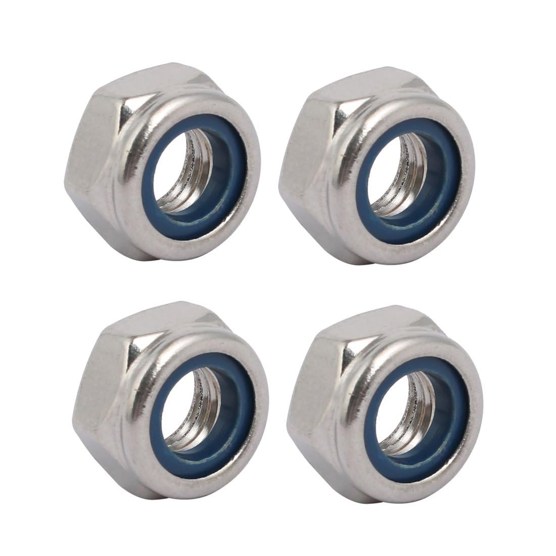 TA-VIGOR 4Pcs M10 x 1.5mm Nylon Hex Lock Nuts, 304 Stainless Steel Nylon Insert Self-locking Nuts, Hexagon Threaded Nyloc Nut for Lock Washers Bolts Screws