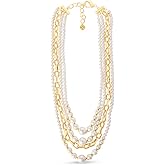 Martha Stewart Four Strand Pearl and Chain Necklace In Gold, Long, For Women