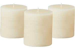 Simply Soson 3x3 inch Ivory Pillar Candles Set of 3, Rustic Texture, Unscented Ivory Candles, Dripless Candles, 3 inch Pillar Candles Ideal as Wedding, Parties, Spas, Dinner, Home Decoration, Church