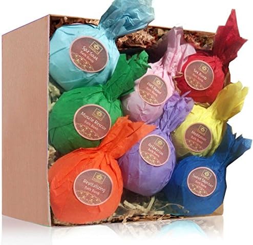SpaGlo® Bath Bombs Gift Set - 9pc SpaGlo® Bath Bomb Gift Set- Versatile Use as Bath Soak, Shower Steamers or Foot Soak - Beautiful Upscale Box and Bow, USA Made with Natural and Organic Ingredients