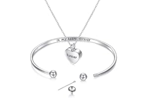 YinShan Easter Gifts Women Cremation Jewelry 925 Sterling Silver Memorial Ashes Keepsake Urn Bangle Bracelet with Heart Drop Pendant Engraved in My Heart Forever