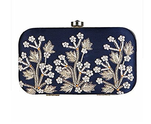 Tooba Handcrafted WT6 Womens Box Clutch (Navy Blue)