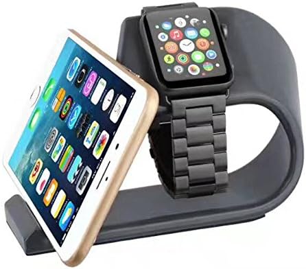 Apple Watch &amp; iPhone X Stand, The Charging Base with Aluminum Plantform Support for Apple Watch Series 3/2/1 and SmartPhones (2-in-1 Dark Grey)