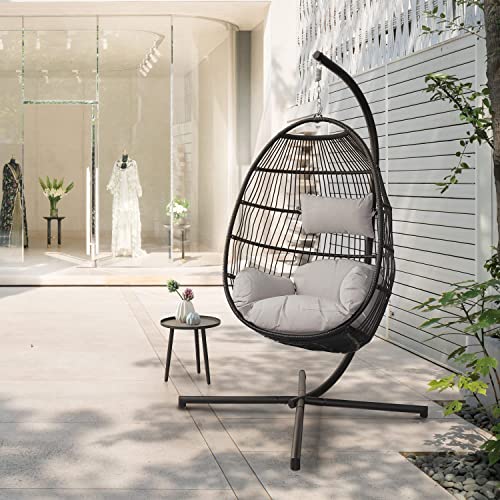 PRIVATE GARDEN Large Hanging Egg Chair with Stand Outdoor Patio Folding