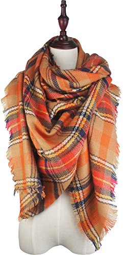 Vivian & Vincent Soft Classic Luxurious Blanket Tartan Square Scarf Wrap Orange C17