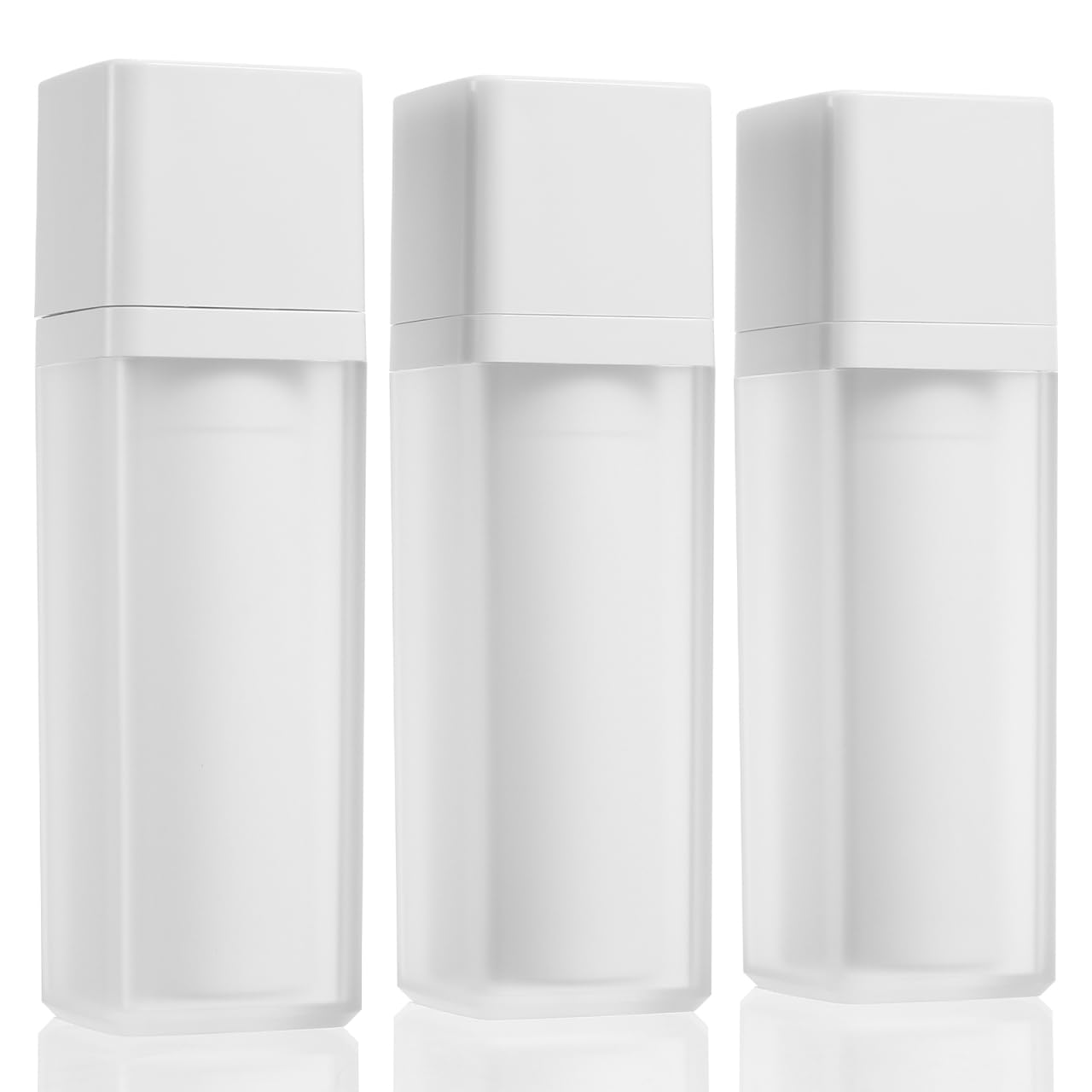 FRCOLOR 30Ml Travel Refillable Frosted Cosmetic Bottles Set of 3 Square Airless Pump Dispensers Leak-Proof for Skincare Lotion and Essential Oils