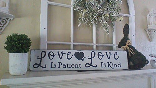 Love is patient, Love is kind. Hand painted wood sign, distressed, shabby chic wall decor