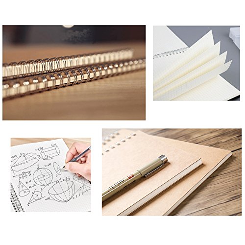 Soft Cover Spiral Journal Notebook (2-Pack), Alloyseed Wirebound Journal Memo Notepads Diary Notebook Planner Acid-free Cream White Thick Paper, 100 Pages, 50 Sheets Khaki (Grid) - Thumbnail 4