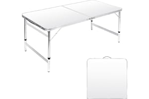 Moosinily Folding Table Portable Picnic Table 4FT Camping Table Camp Table White Aluminum Table Outdoor for Card BBQ 47×23.6×27/24/21 inch