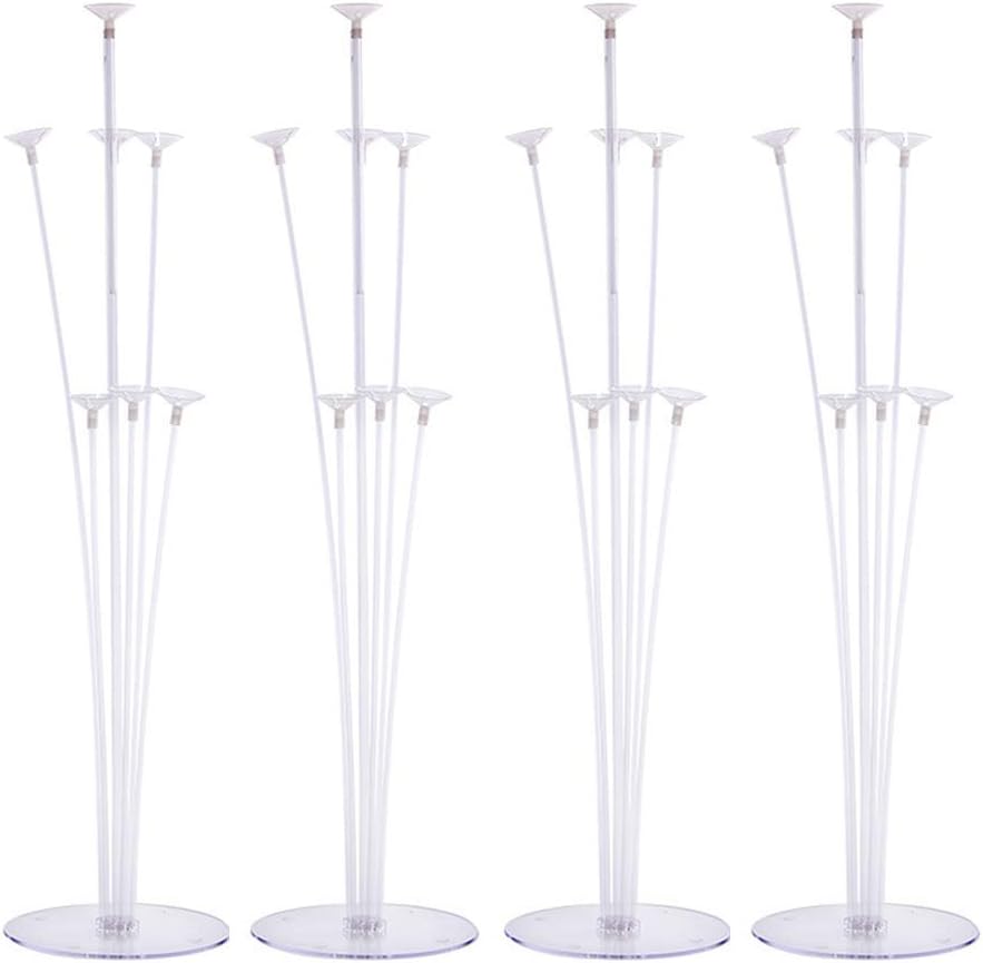 Balloon Stand Kit,4 Pack of Table Balloon Stick Holder,Clear Balloon Cup with Balloon Pole and Flower Stand Base Table Desktop Support Holder for Party Wedding Birthday Decorations Supplies