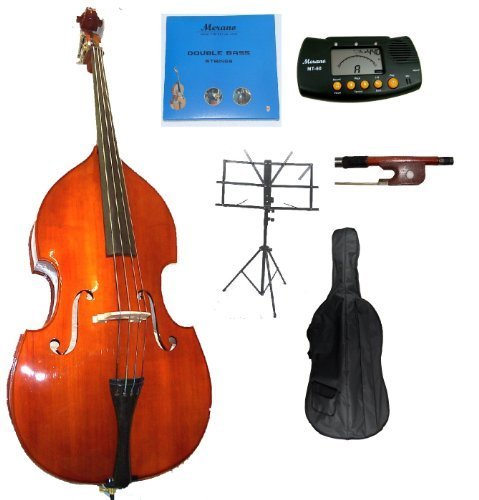 Merano MBF100-1 3/4 Size Acoustic Upright Bass Bag, Bow Bridge with 2 Sets of Strings and Music Stand, Black