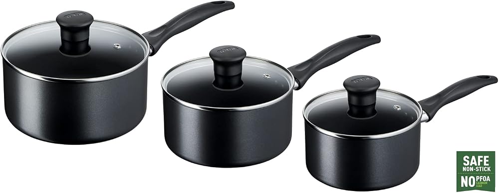 Tefal Cookware Set Induction 3 Pc Saucepans Black Titanium Non-Stick