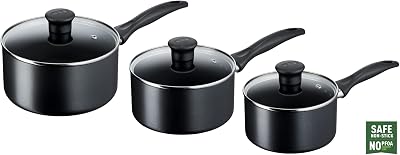 Tefal Cookware Set Induction 3 Pc Saucepans Black Titanium Non-Stick