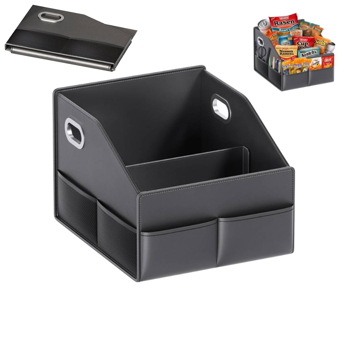 Photo 1 of GJKQRJ car seat storage bag, foldable leather car storage bag, interior neat seat storage box, large capacity can put sundry water cup file computer, essential supplies for family driving