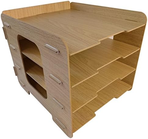 C&K Solutions Four Tier Desk Organizer Paper Storage, Desktop Office Organization Sorter, Wood Grain