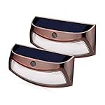 xtf2015 Copper Solar Power Light 4 LED Outdoor Solar Smiling Wall Lights , Wireless Security Step Light Night Lamps - AUTO OFF - for Stair, Garden, Doorway, Outside Wall - Pack of 2 - Warm White