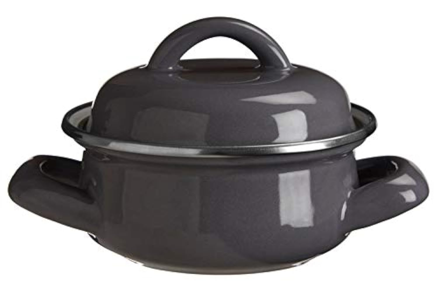 Porter Mini Casserole Dish with Lid, Wide Handles, Enamel, 0.4 litres - Grey