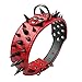 Berry Pet Sharp Spiked Studded Dog Collar - Stylish Leather Dog Collars - 2 Inch in Width Fit for Medium & Large Dogs - Such as Pitbull Mastiff - Black Rivets & Red Leather,17-20