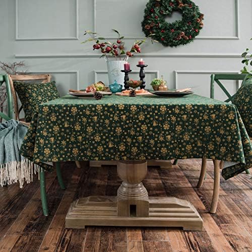 Aonewoe Cotton Linen Christmas Tablecloth Colorful Xmas Table Cloths Linen Rectangle Square Table Covers (140 cm x 200 cm Green)