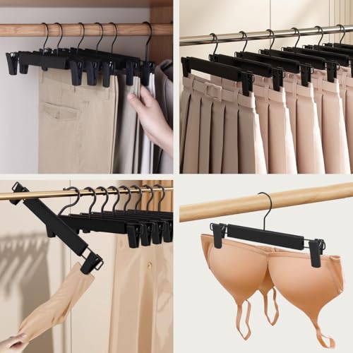 MXHIGO 30Pcs Ganchos para Pantalones con Pinzas de Alta Resistencia, Perchas de Plástico PP para Ropa Jeans y Falda, Antideslizantes, Ajustables, Ligero y Duradera, Ganchos Metalicos Giratorio 360°