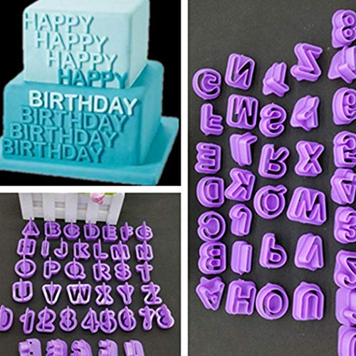Bravet 40Pcs DIY Creative Cake Fondant Numeral Letter Symbol Cookie Mold Kitchen Bake Tool