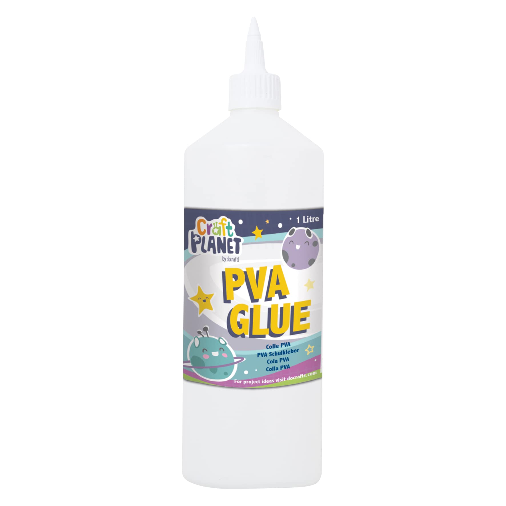 Craft Planet - 1 Litre White Strong, Tacky PVA All Purpose Glue For Kids Art, Toddler Craft, School Supplies, Woodwork, Home Projects, DIY, Craft Box Refill, For Paper, Wood, Craft Materials And More