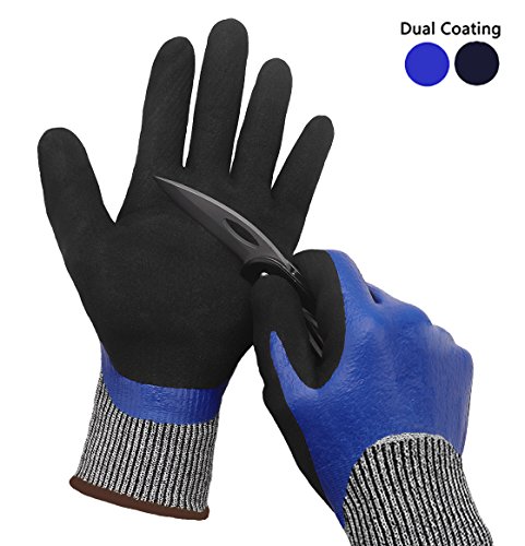 Hanhelp Dual Nitrile Coating Cut Resistant Gloves, Water Resistant Kitchen Level 5 Protection Handling Sharp Materials Safety Gloves, Grip Durable Comfortable Multipurpose Work Gloves - Small