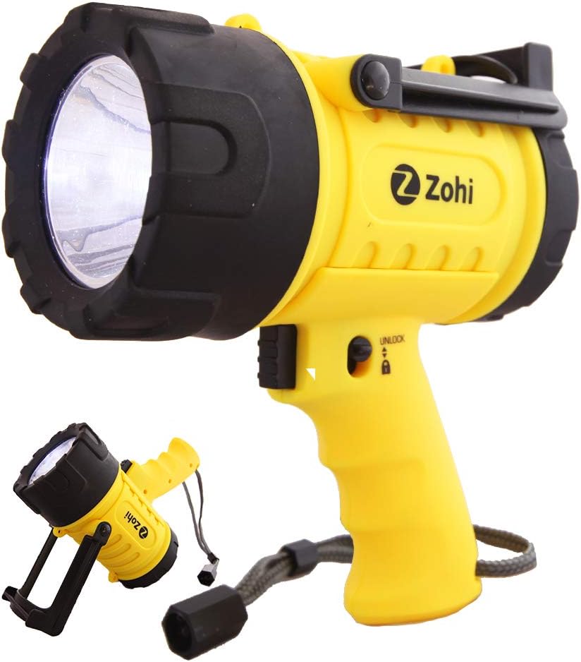 Zohi 1500 Lumen Super Bright LED Waterproof Submersible Rechargeable Flashlight/Spotlight/Searchlight | Portable Phone Charger | Detachable Red Light Filter | Yellow | Home Car Charger with Cables - - 