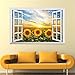 Amtoodopin 3D Sunflower Fake Windows Wall Stickers Landscape Faux Windows Wall Decal Removable Wall Decor for Livingroom Bedroom (Sunflower 23.6x35.4 inch)
