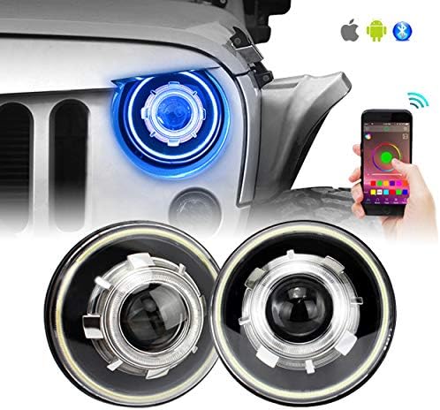 Allinoneparts Jeep wrangler Headlights Head Lights RGB Demon Eye Bluethooth Control Jeep Wrangler Accessories TJ JK JKU & Unlimited Rubicon Sahara Sports,1997-2018 (RGB Star Type)