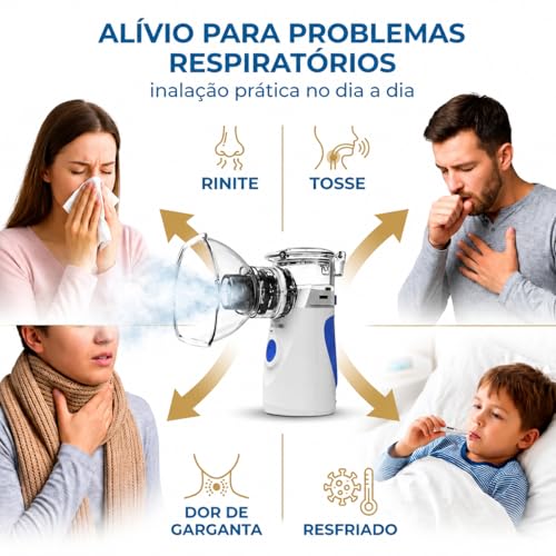 Nebulizador Portátil Ultrassônico Silencioso Sem Fio USB ou Pilha Névoa Fina Compacto para Crianças e Adultos