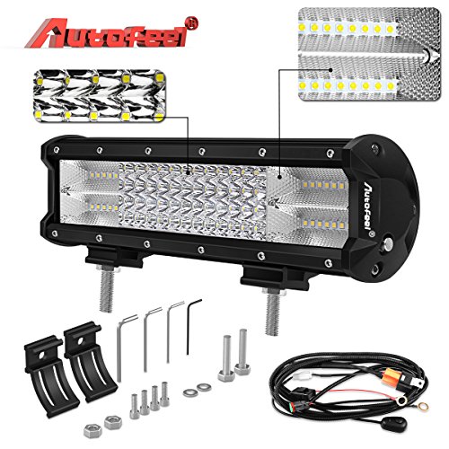 LED Light bar, AutoFeel 12″ 252W 8D Quad Row Spot Flood Combo Beam Lightbar Off Road Auto Work LED Light Bar with Slide Mounting Brackets for Truck Jeep ATV UTV