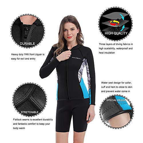 image for Seaskin Womens Wetsuit Top, 2mm Zip Wetsuit Jacket Long Sleeve for Can