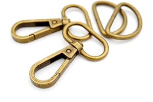 CRAFTMEMORE 10 Sets Antique Brass Snap Hooks Lobster Clasp Swivel Push Gate Fashion Clips with D Ring Craft FSD1 (1 Inch)