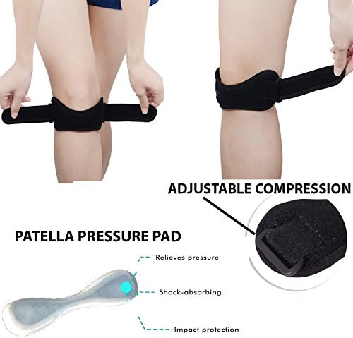 Solace Care Adjustable Compression Patella Knee Strap - Patella Tendon Knee Brace Band - Patellar Tendinitis/Knee Pain Relief - Overstretched Knees/Osgood-Schlatter's Syndrome (Black)