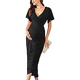 CYCLAMEN Maternity Wrap Dress V Neck Ruffle Sleeves Semi Formal Baby Shower Photoshoot Cocktail Party Pregnancy Dresses