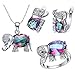 J.MOSUYA Women Elephant Rainbow Mystic Topaz Jewelry Set Include Ring Earring and Necklace