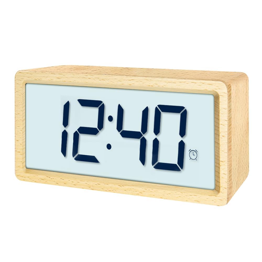 Photo 1 of everwood Wooden Large Digital Alarm Clocks for Bedrooms with Large Number Display LCD Snooze Function, Battery Backup Operated