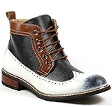 Ferro Aldo MFA-806278 White Black Brown Navy Blue Perforated Mens Lace up Dress Ankle Boot w/ Leather Lining and Full Side Zipper