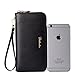 BOSTANTEN Women Leather Wallet Clutch Purses Card Cash Holder Long Wallets Black