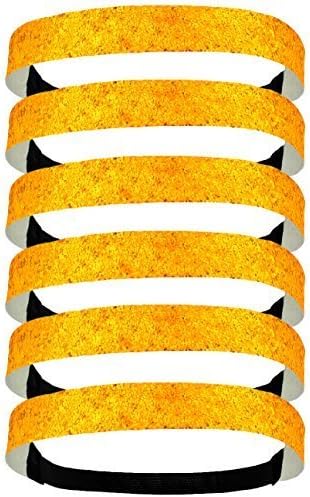 6 Pack: Glitter Headbands 3/4" Elastic Back Multiple Colors Available (One Size, Gold)