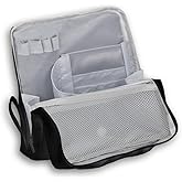 Geelraqaly standing makeup bag, Women's Large Capacity Foldable Magnetic Travel Makeup Storage Bag, waterproof pu leather Portable Open makeup bag with dividers,black