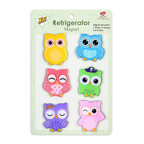 Owl Refrigerator Magnets 6PCS Epoxy Resin Decorative Fridge Magnets Set Cute Funny Decoration Locker Kitchen Office Whiteboards etc Suitable for Kids Toddlers and Adults (Cartoon Owl) - Thumbnail 7