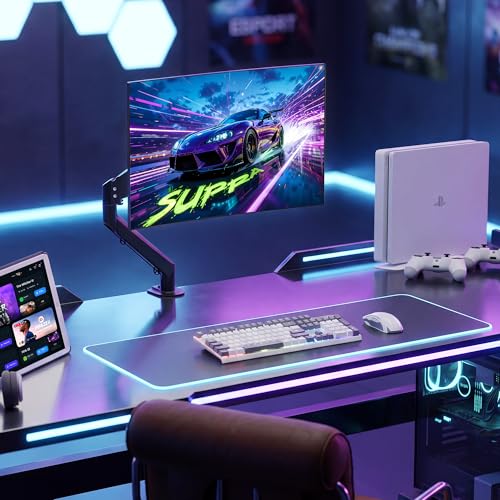 Suptek Single Monitor Arm Gas Spring, Monitor Arm Desk Mount for 17-35 inch Monitors up to 11kg, Tool Free Height Adjustable Screen Arm with Tilt Swivel Rotation, VESA 75/100mm, C-clamp/Grommet Option